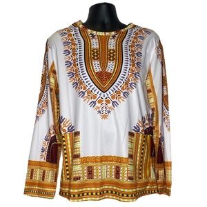 Whatlees Daishiki Print Long Sleeve Shirt (Size:XXL, Color:Multi)